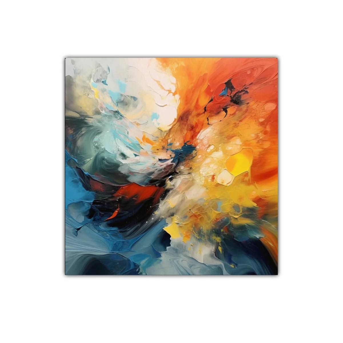 Cuadro abstracto con explosión de colores cálidos y fríos — imagen principal