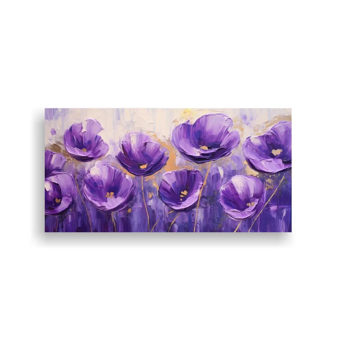 Cuadro amapolas moradas con fondo pictórico difuso