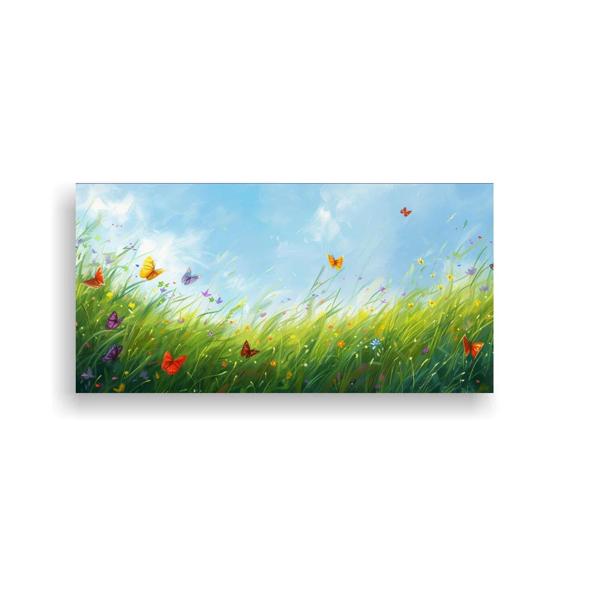 Cuadro pradera con flores silvestres y mariposas