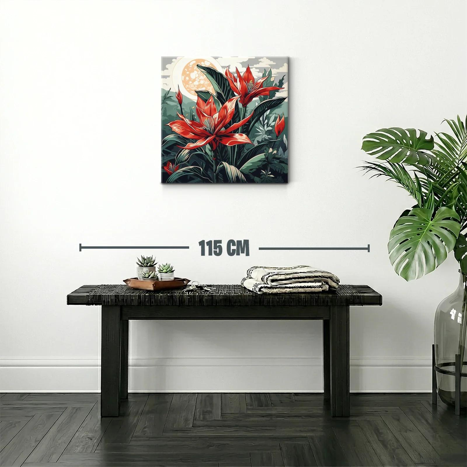 Exuberante cuadro floral con tonos rojos y verdes vivos — miniatura 2