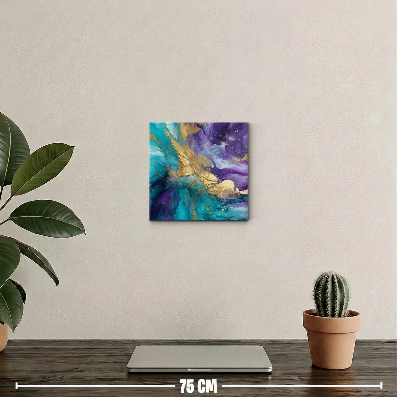 Arte abstracto con tonos turquesa, morado y toques dorados — miniatura 2