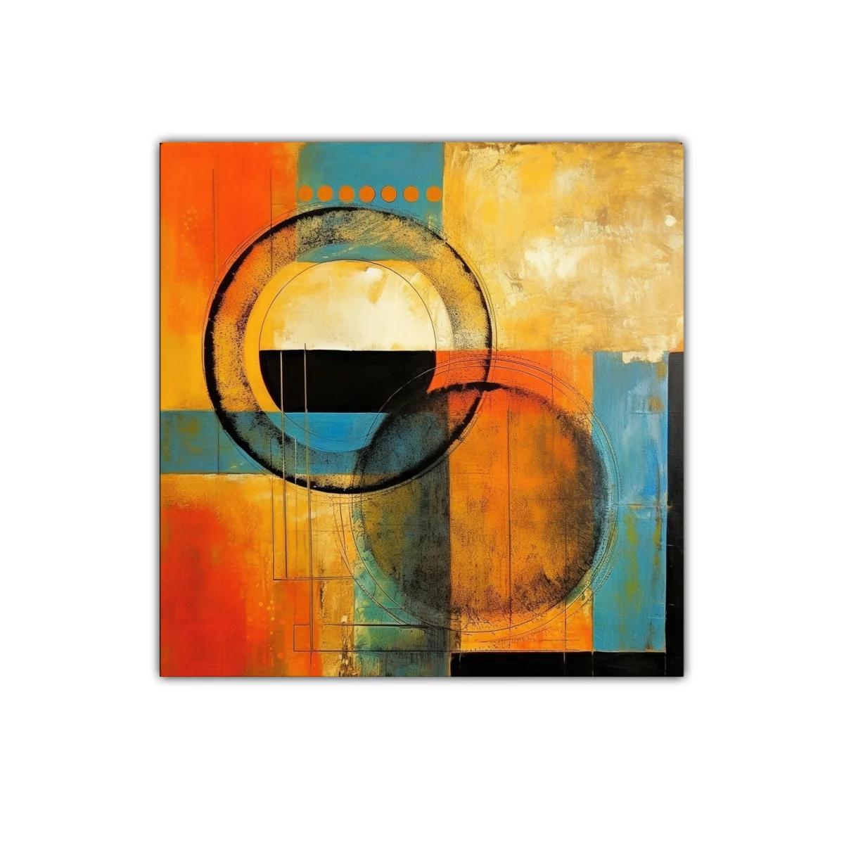Cuadro abstracto con círculos y tonos vibrantes cálidos
