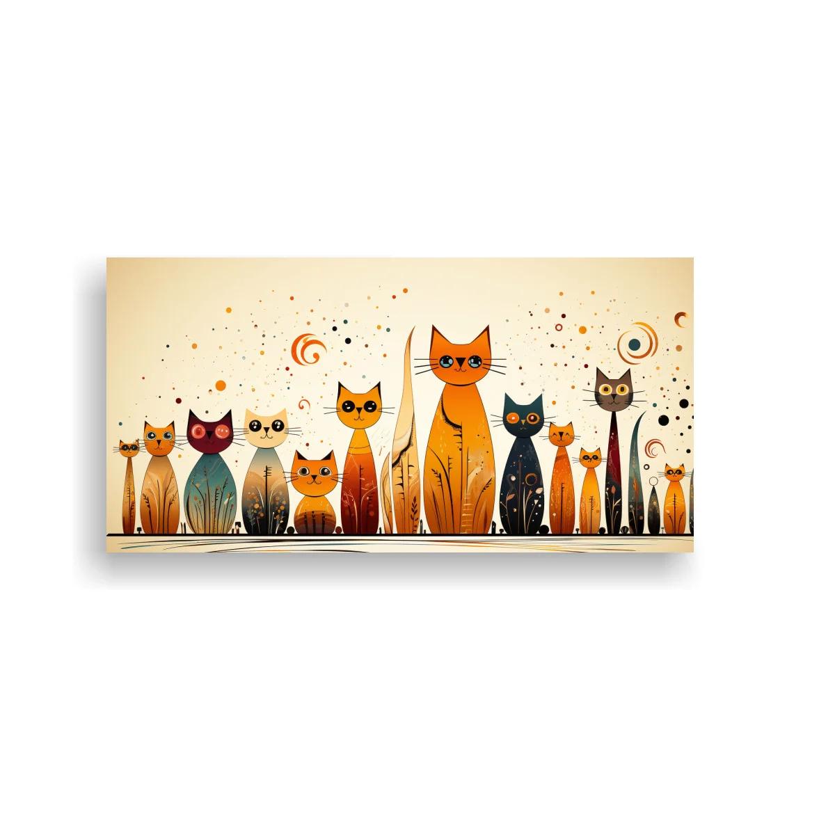 Cuadro gatos friso horizontal sobre base sombreada — imagen principal