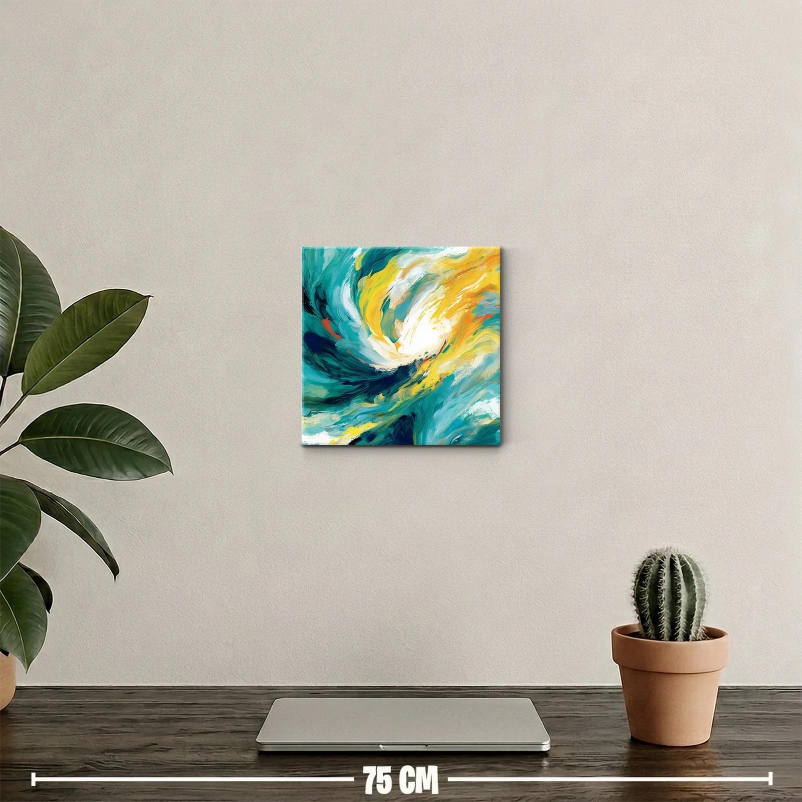 Cuadro abstracto con vibrantes tonos turquesa y amarillo — miniatura 2