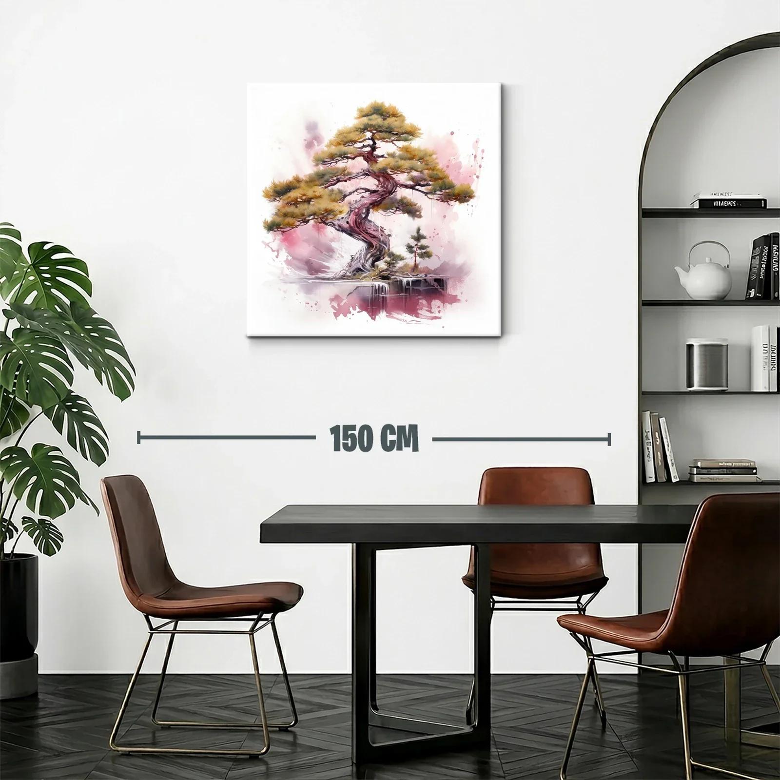 Árbol bonsái con tonalidades cálidas y fondo acuarelado rosa — miniatura 2