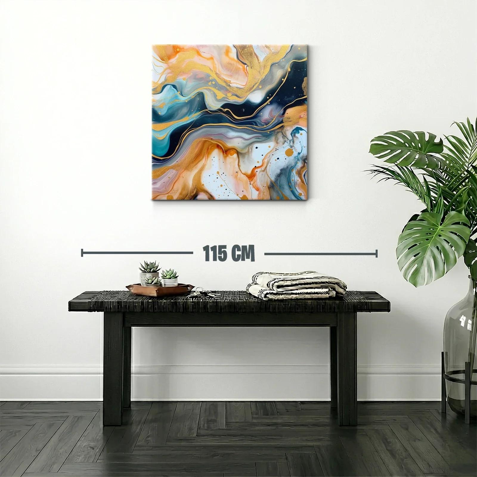 Cuadro abstracto con tonos dorados y azules intensos — miniatura 2