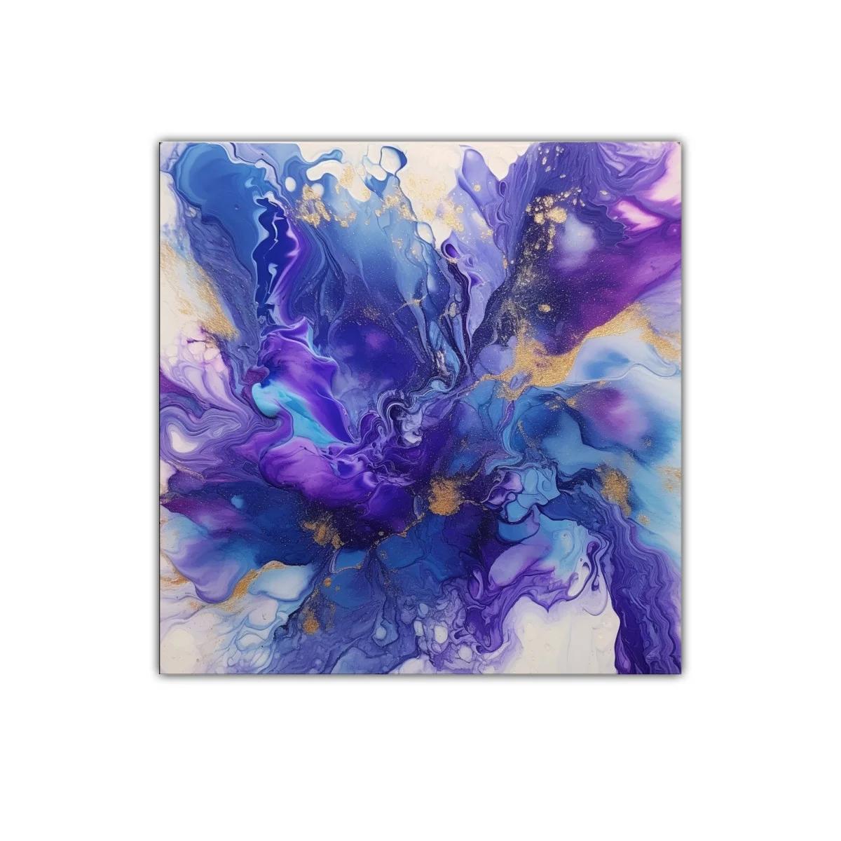 Cuadro decorativo abstracto con tonos azul y morado vibrante