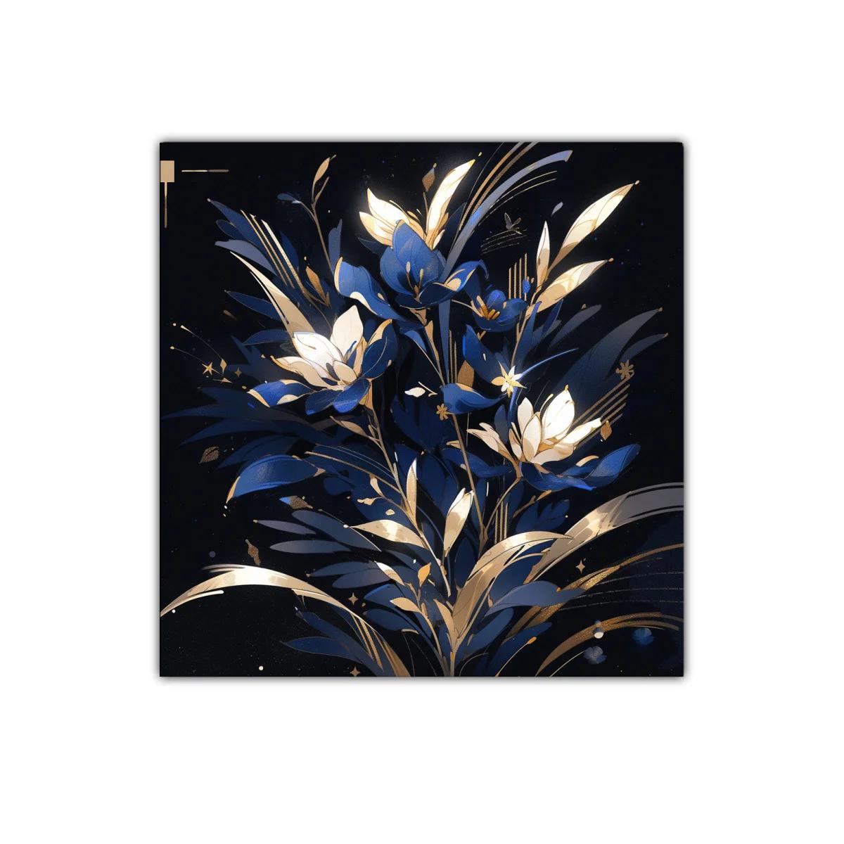 Cuadro floral elegante en tonos azules y dorados — imagen principal