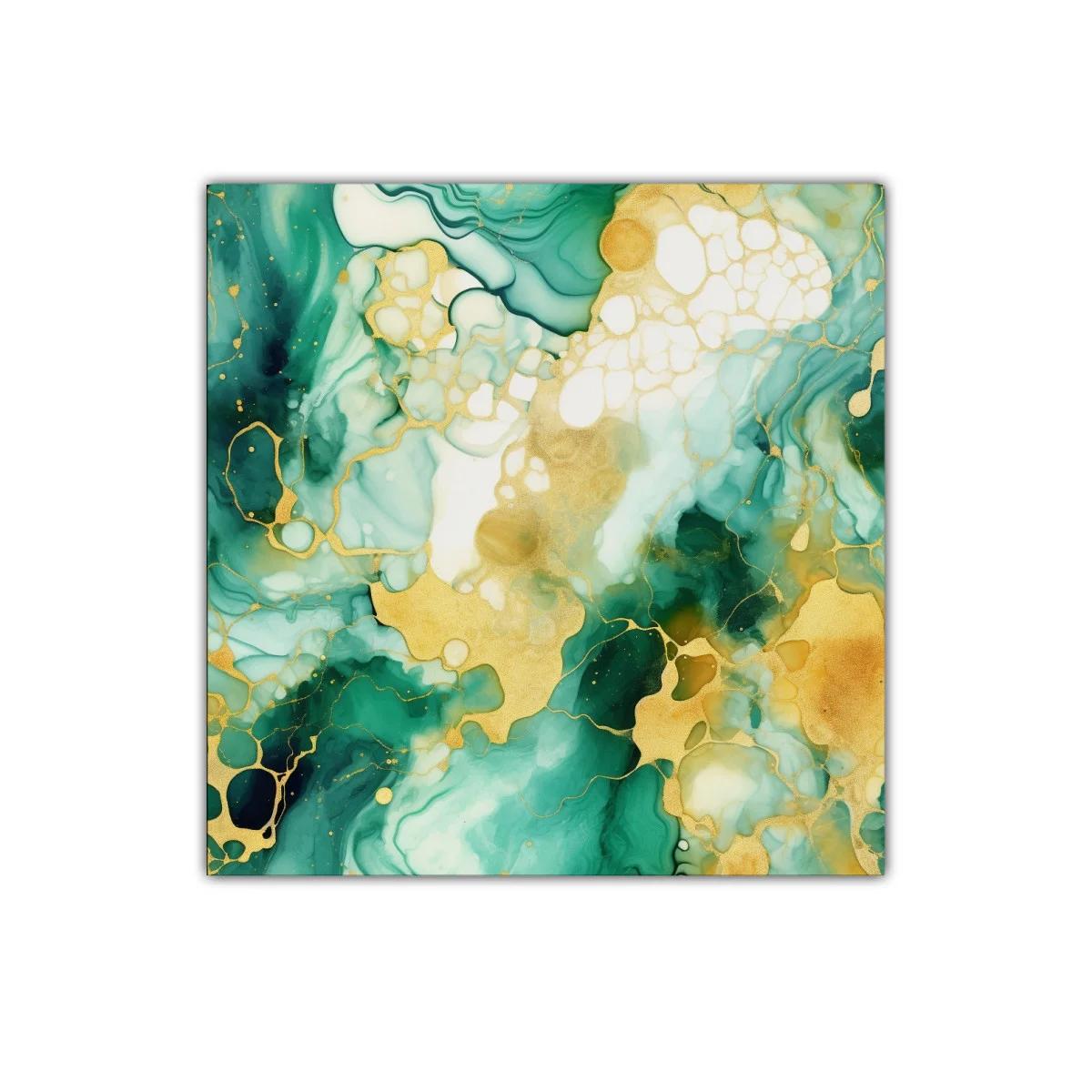 Cuadro decorativo con diseño abstracto en tonos verdes y dorados