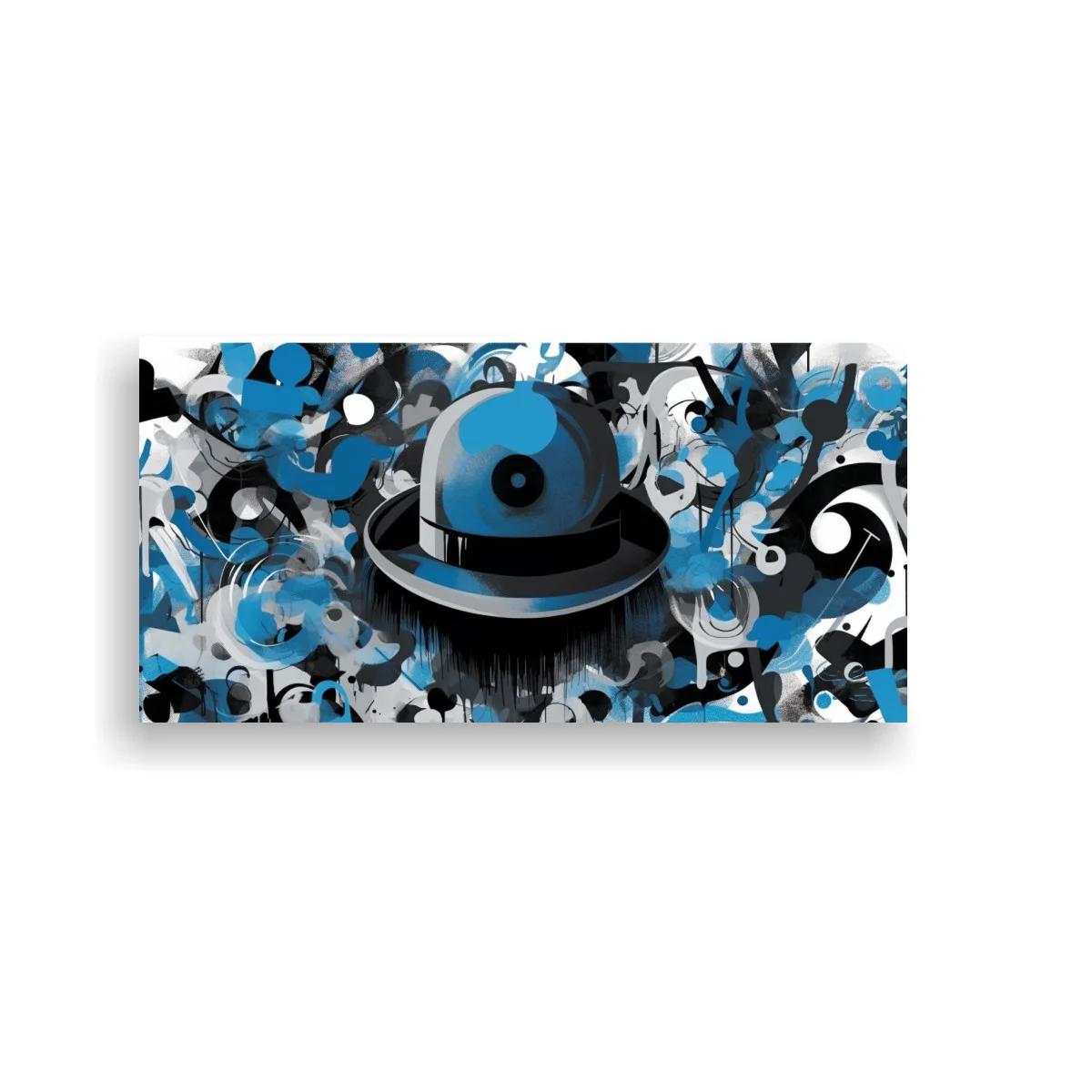 Cuadro sombrero bombín azul con grafiti abstracto — imagen principal