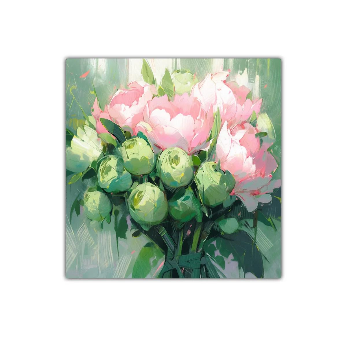 Cuadro decorativo con ramo de flores en tonos suaves y verdes — imagen principal