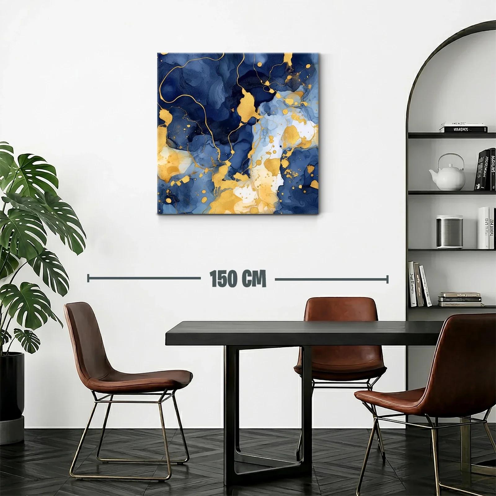 Cuadro abstracto elegante en tonos azul intenso y dorado — miniatura 2