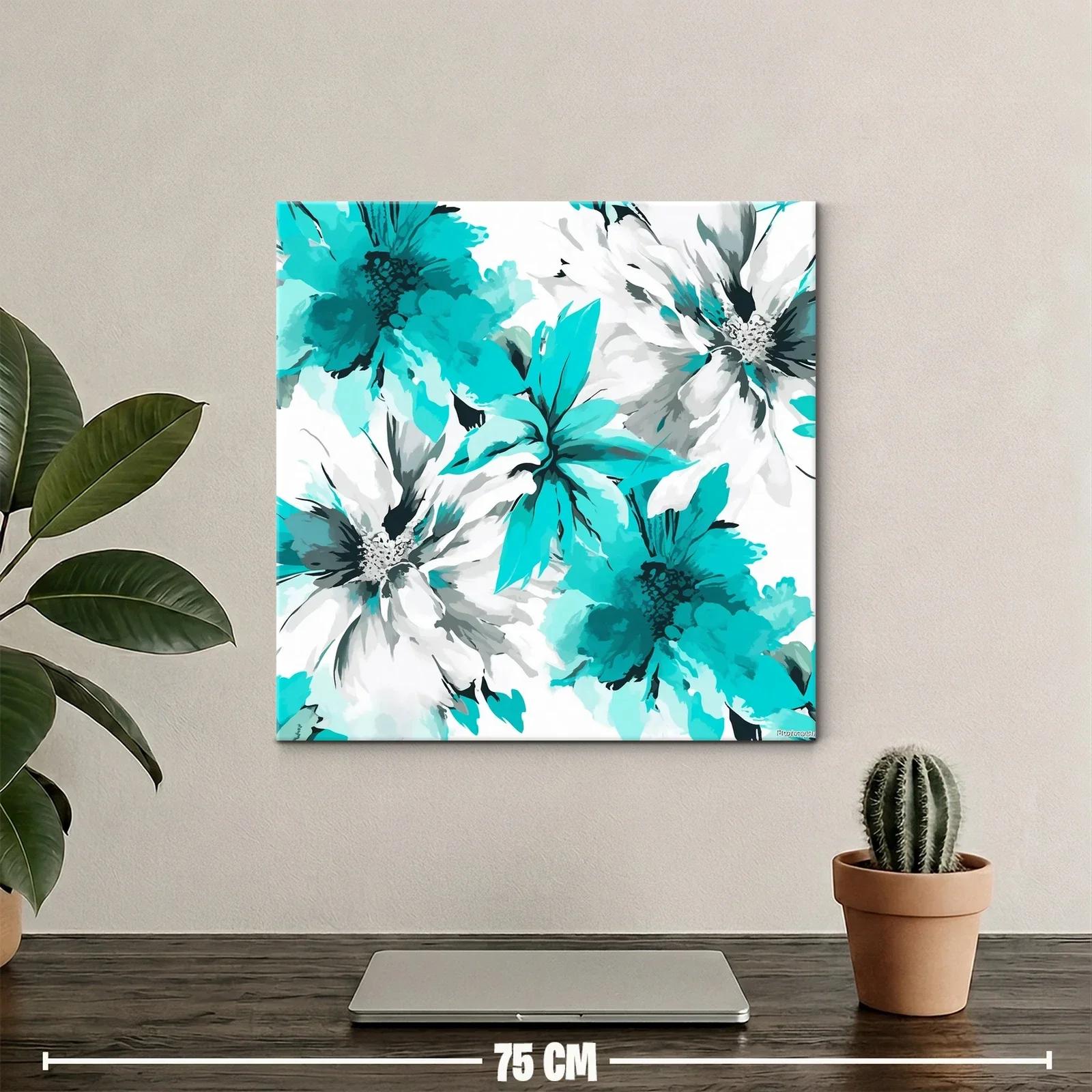 Cuadro floral con tonos turquesa y blanco vibrante — miniatura 2