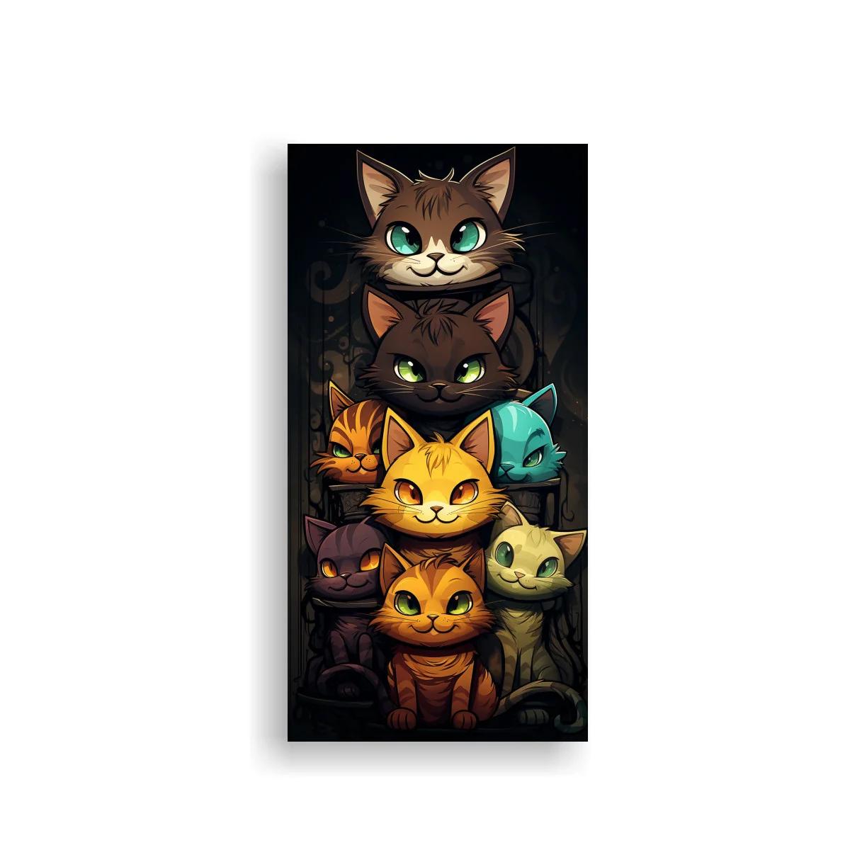 Cuadro grupo de gatos de colores con ojos brillantes