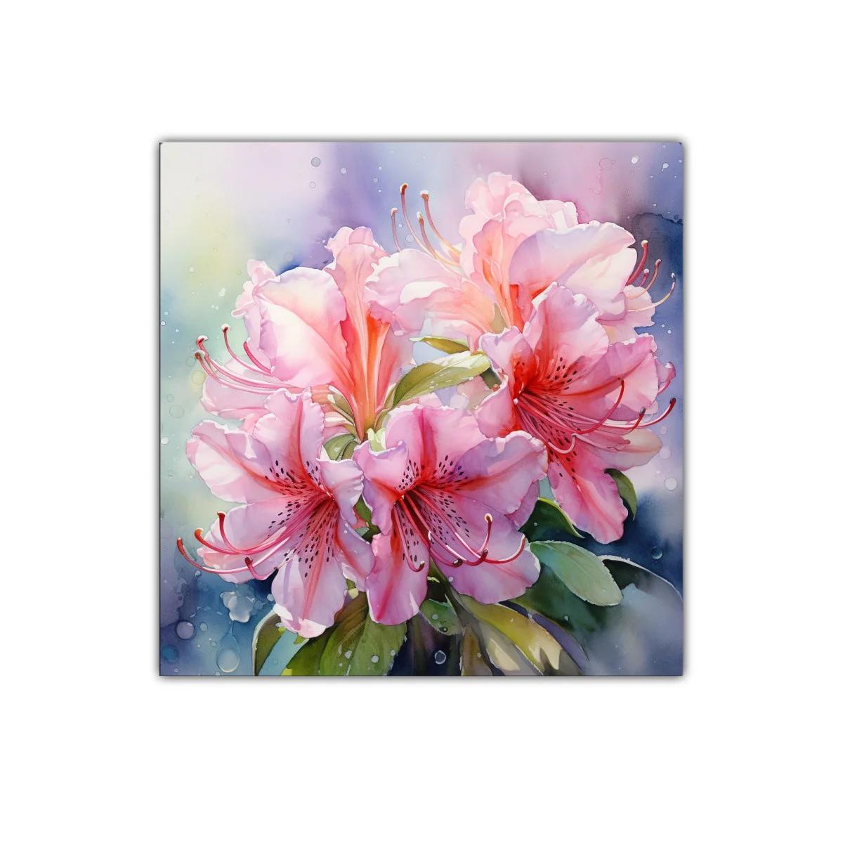 Cuadro floral con lirios rosas en acuarela delicada