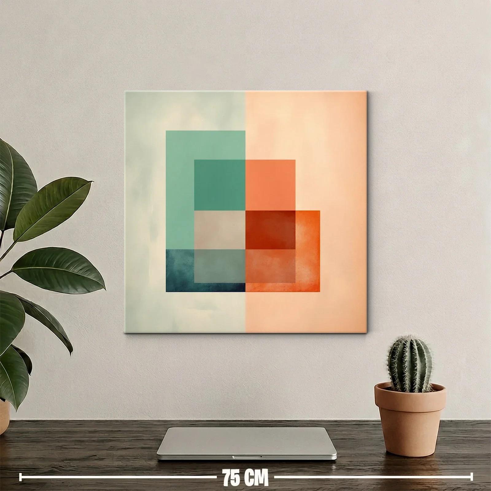 Cuadro abstracto de formas geométricas en tonos cálidos y fríos — miniatura 2
