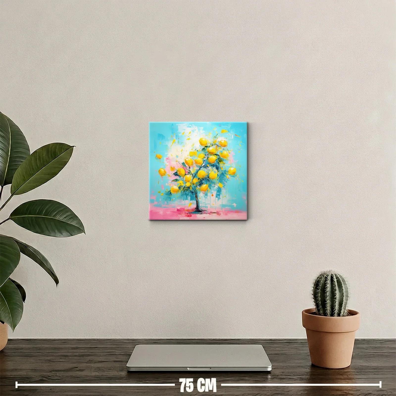Cuadro decorativo con árbol de limones vibrantes y fondo azul — miniatura 2