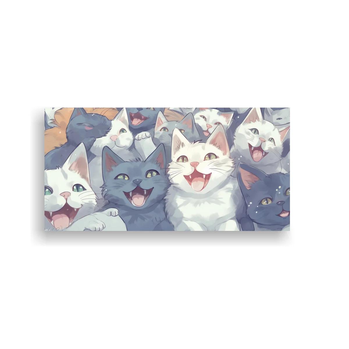 Cuadro grupo de gatos sonrientes en lila y gris — imagen principal