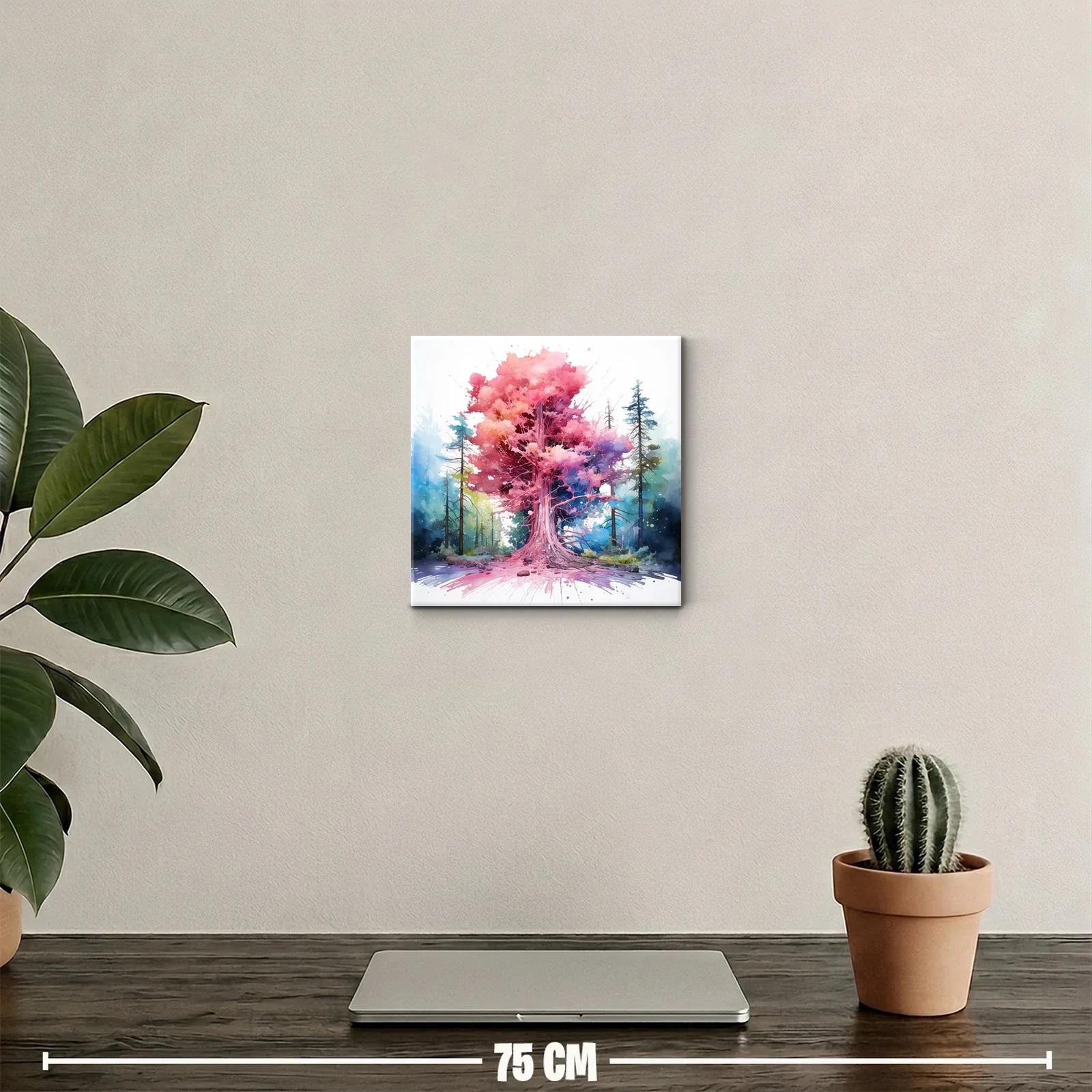 Árbol vibrante con tonos rosas y azules en bosque místico — miniatura 2