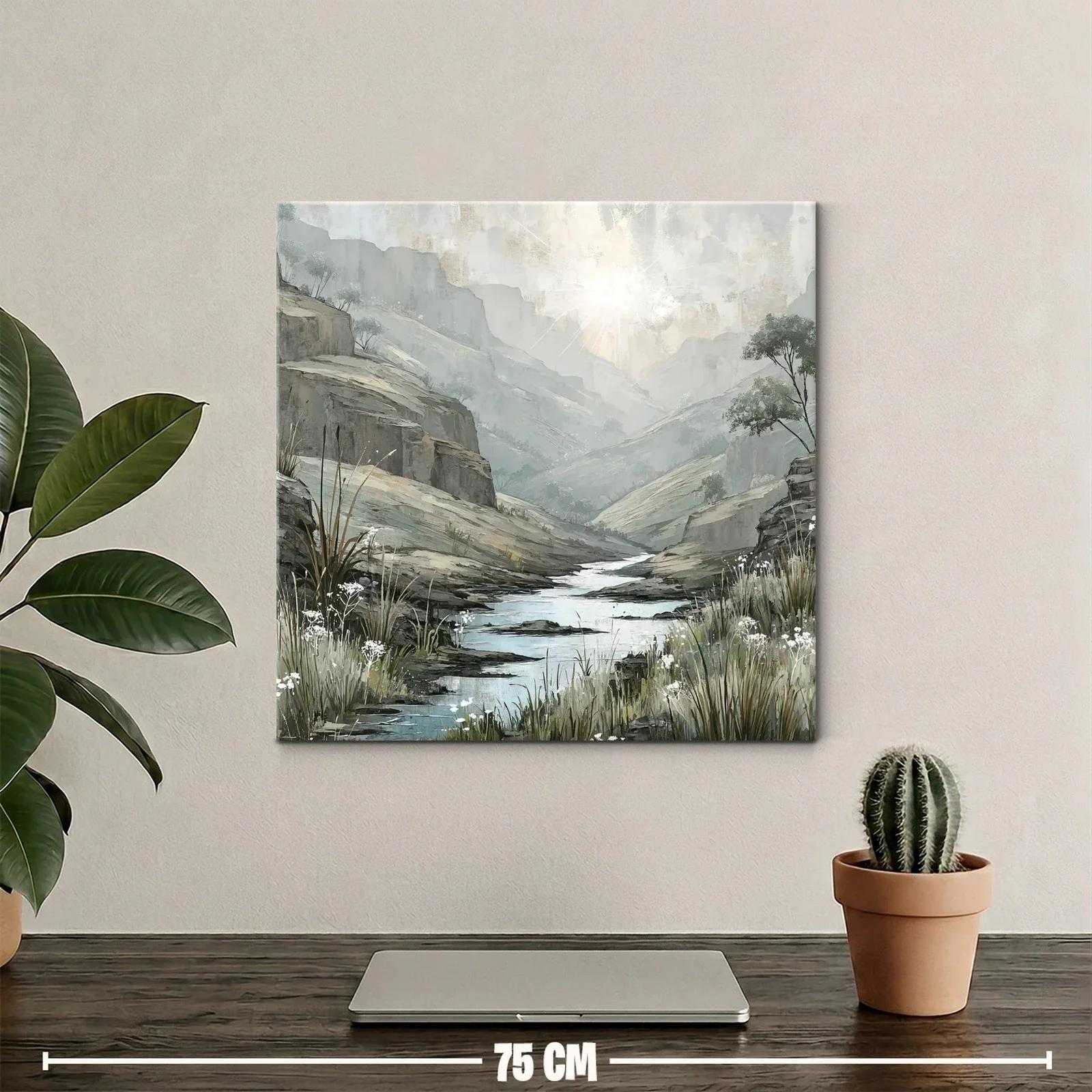 Paisaje sereno con río y montañas en tonos suaves — miniatura 2