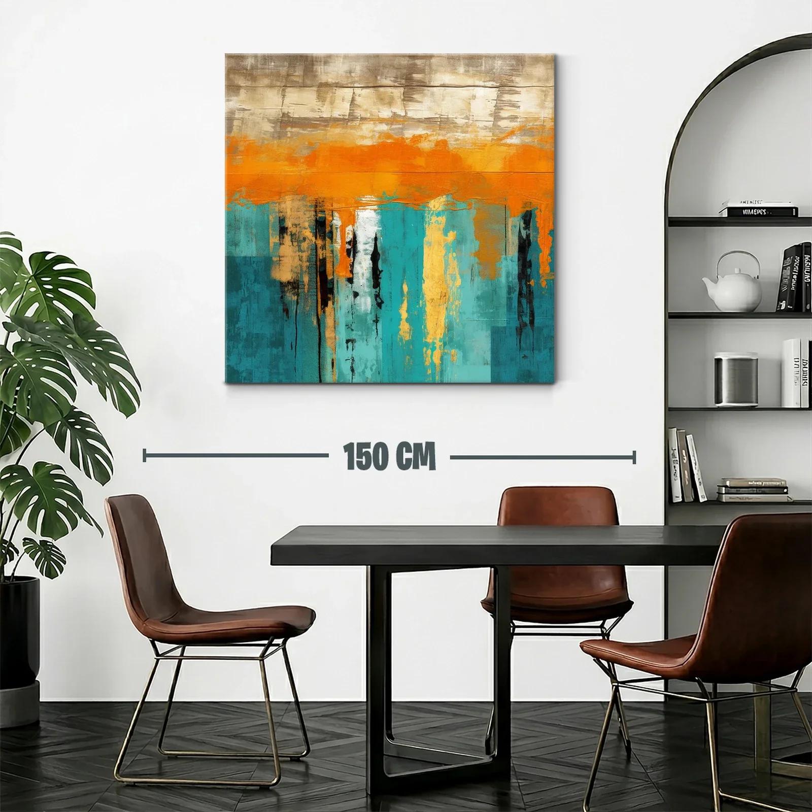 Cuadro abstracto con vibrantes tonos turquesa y naranja — miniatura 2