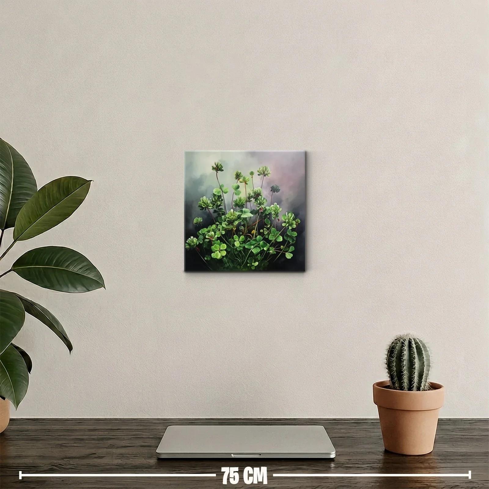 Cuadro decorativo con tréboles verdes y fondo neutro — miniatura 2