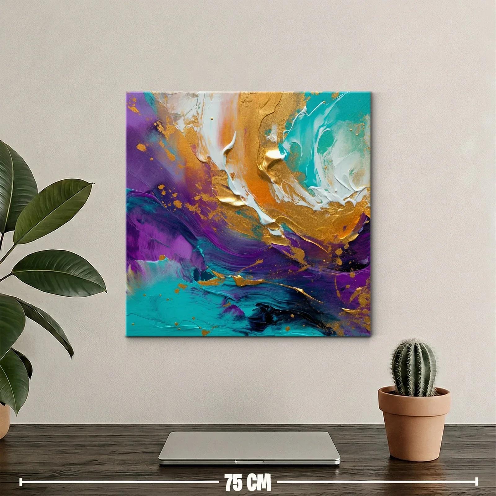Cuadro abstracto con vibrantes tonos turquesa y dorado — miniatura 2