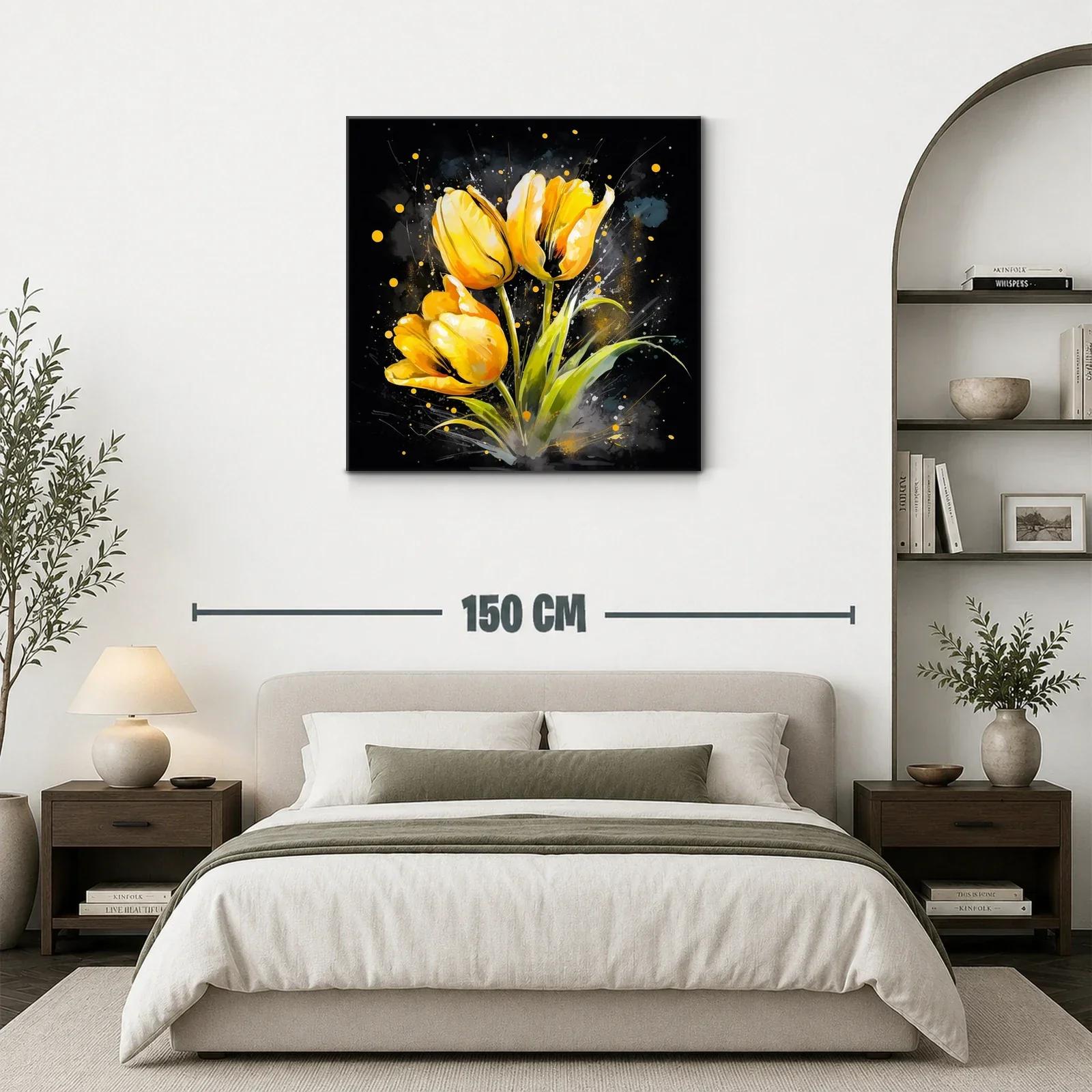 Cuadro con flores amarillas vibrantes sobre fondo oscuro — miniatura 3