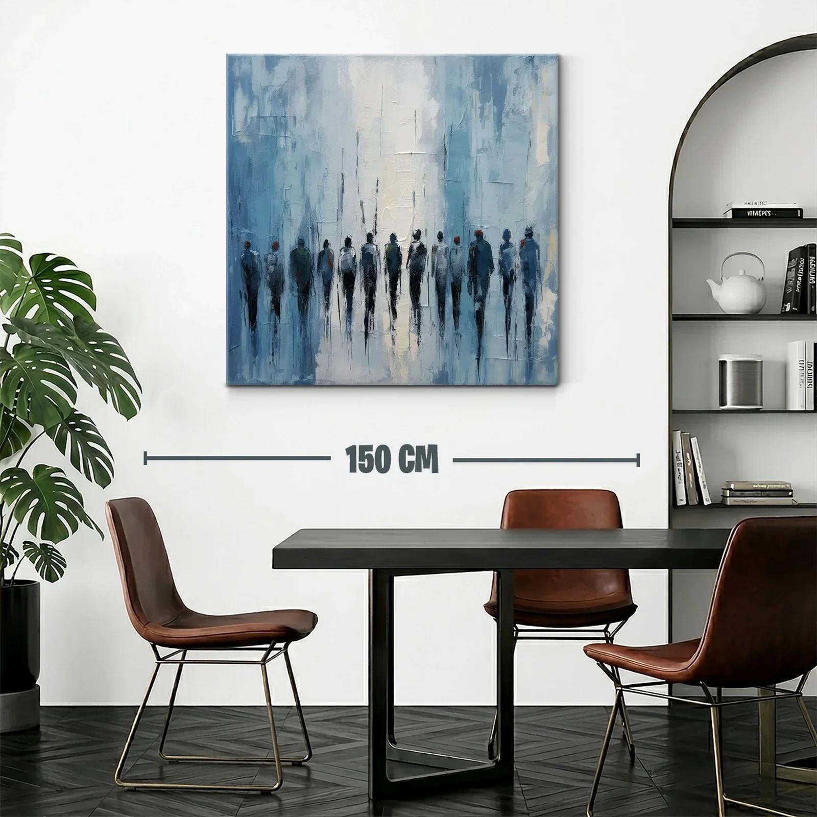 Cuadro abstracto con figuras humanas en tonos azules — miniatura 2