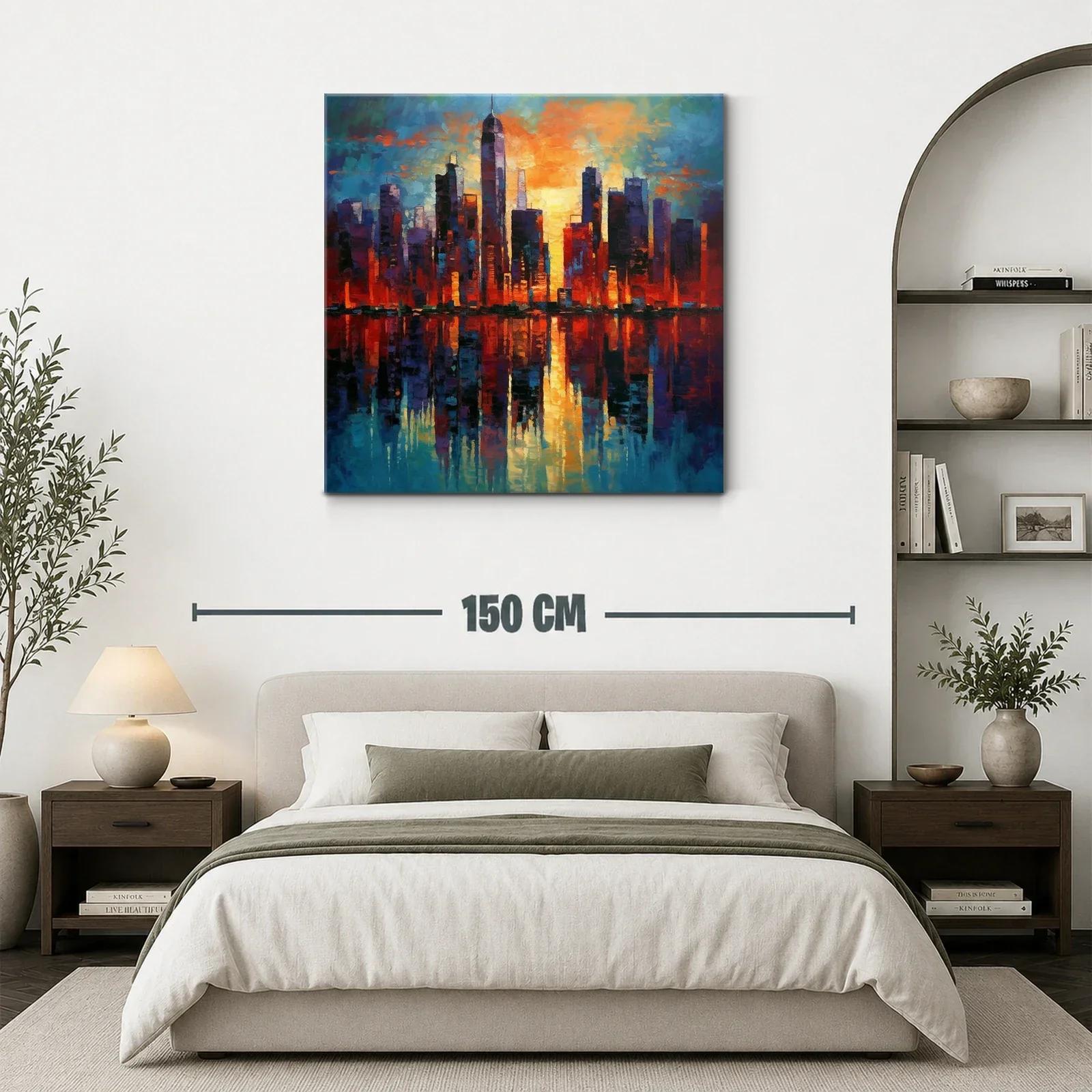Atardecer vibrante sobre skyline urbano con reflejos dorados — miniatura 3