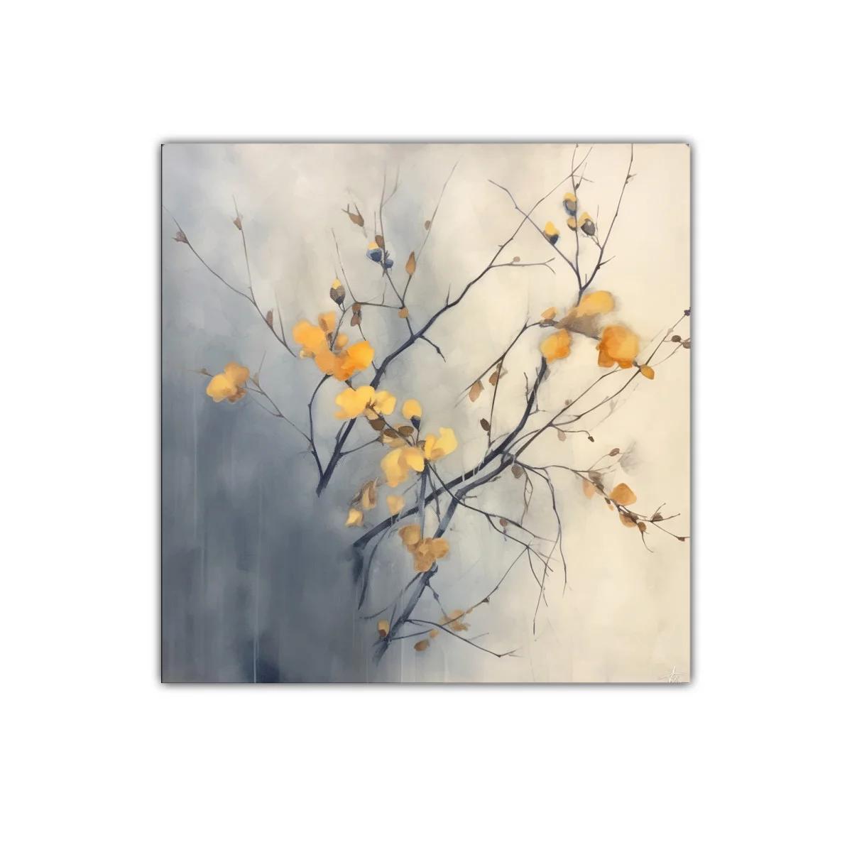 Cuadro decorativo ramas con flores en tonos cálidos y grises — imagen principal