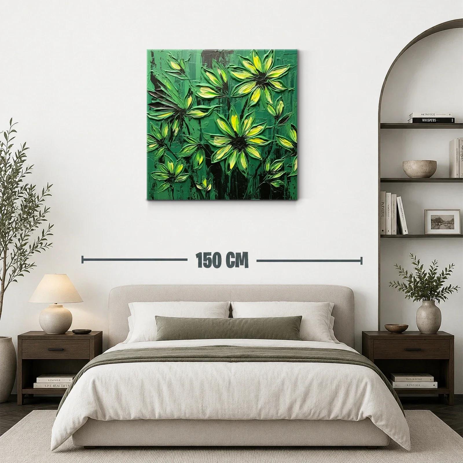 Cuadro floral con vibrantes tonos verdes y amarillos — miniatura 3