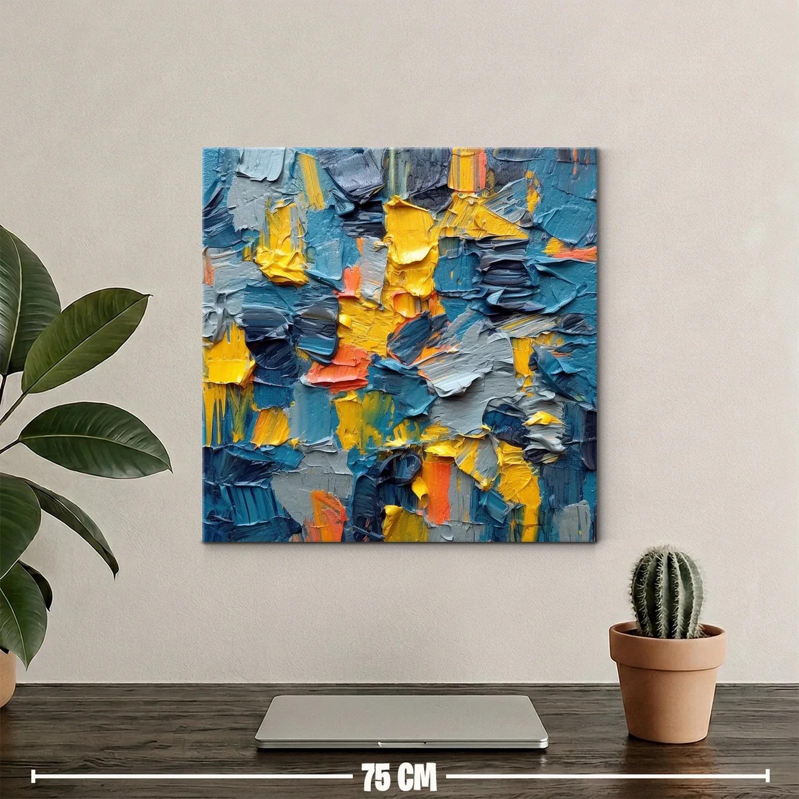 Cuadro abstracto texturizado en vibrantes tonos azules y amarillos — miniatura 2