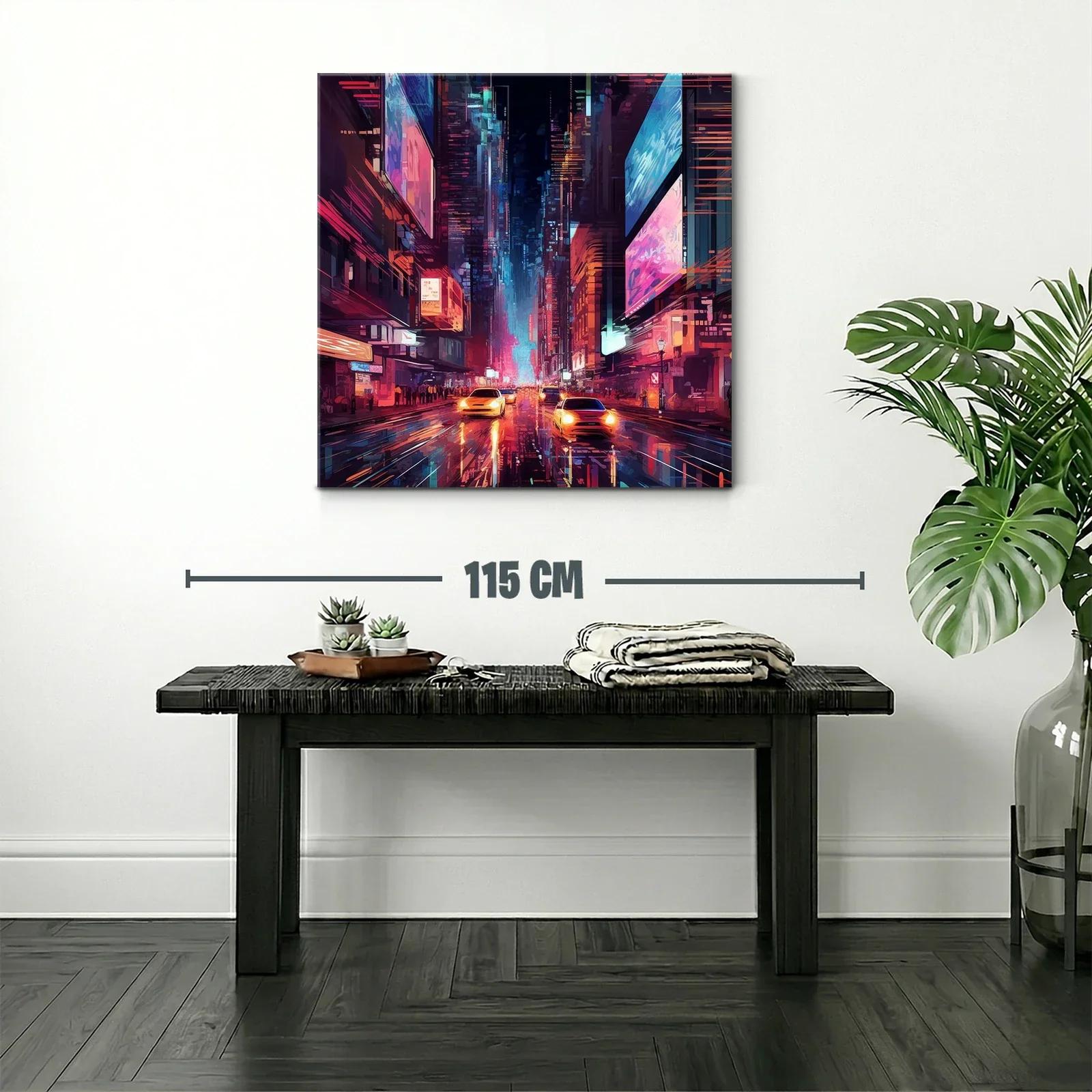 Ciudad nocturna vibrante con luces de neón y tráfico urbano — miniatura 2