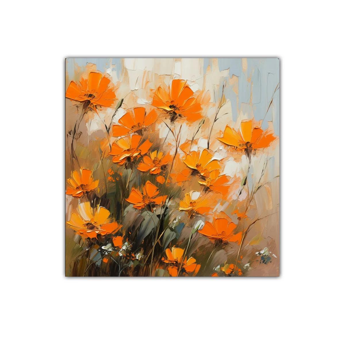 Cuadro floral vibrante con flores naranjas brillantes
