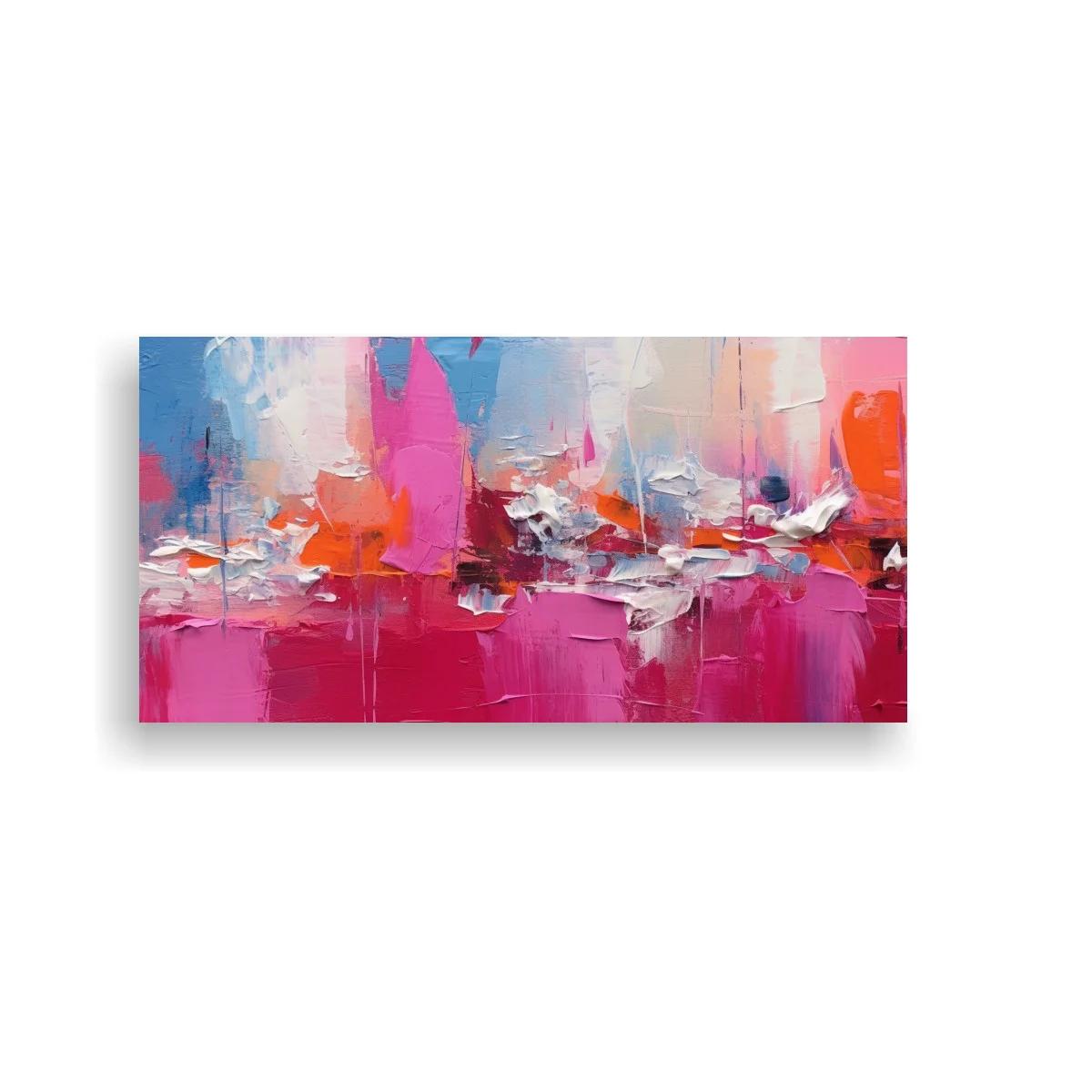 Cuadro abstracción rosa y azul con franjas urbanas difusas