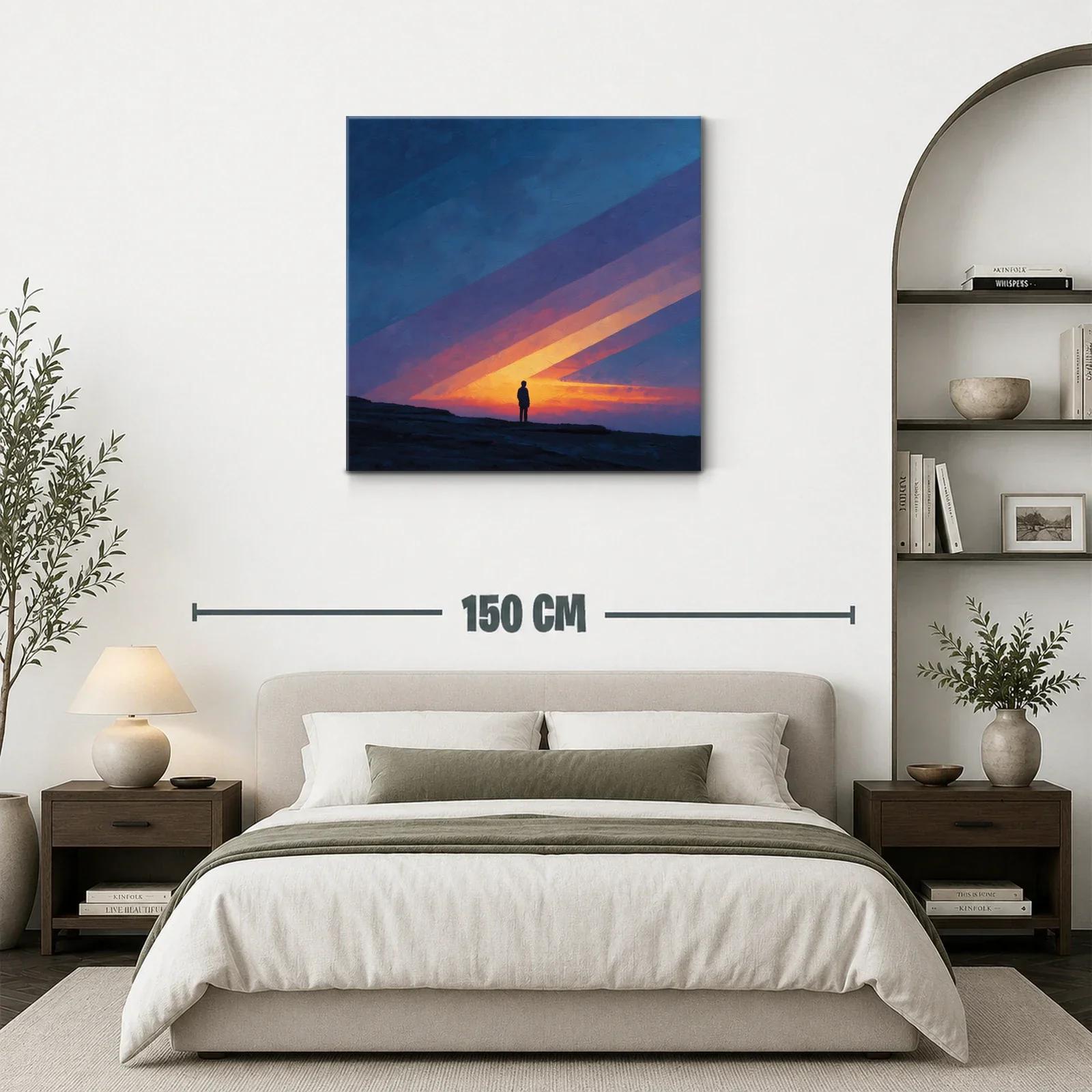 Figura solitaria ante un cielo al amanecer azul y naranja — miniatura 3