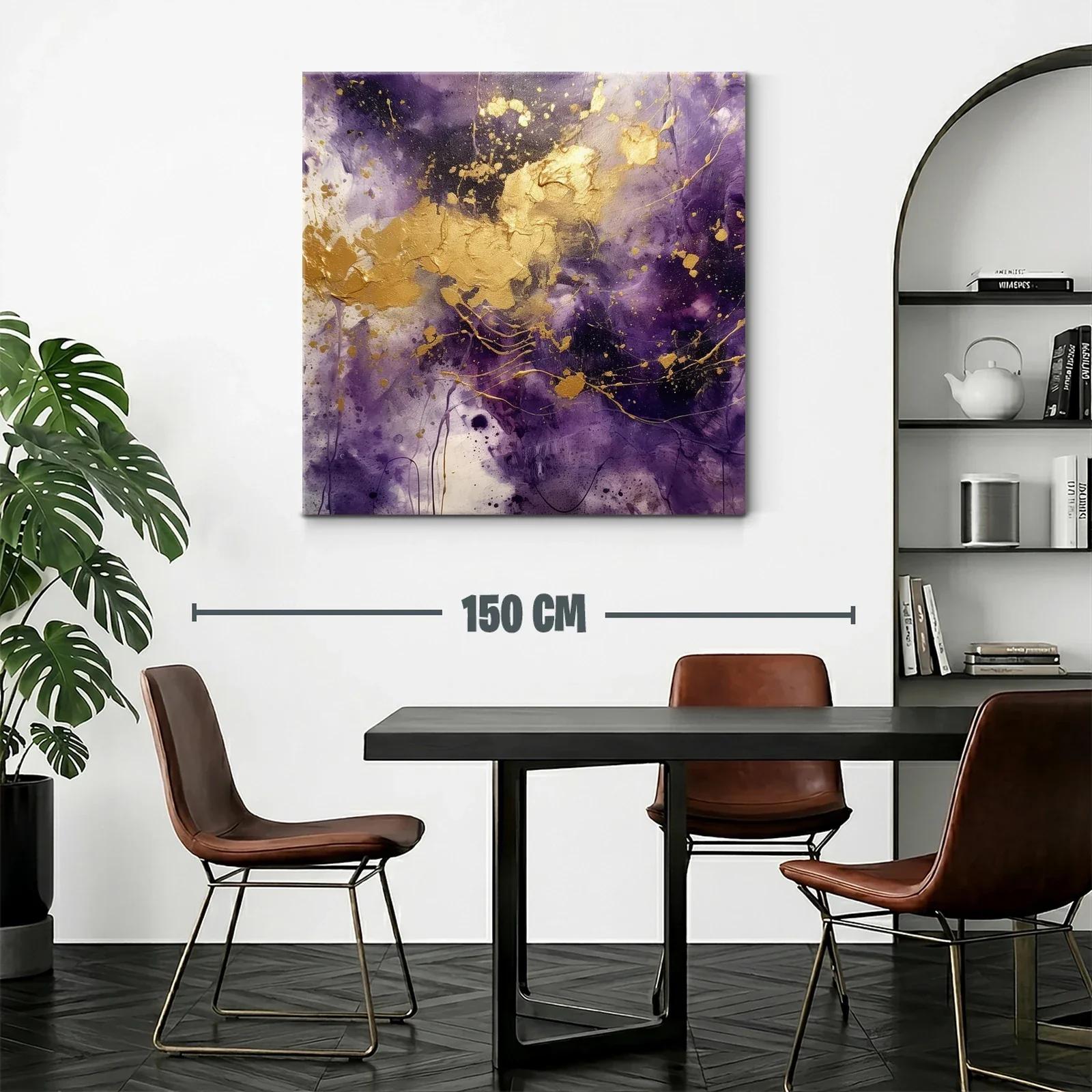Arte abstracto vibrante en tonos púrpura y dorado con dinamismo — miniatura 2