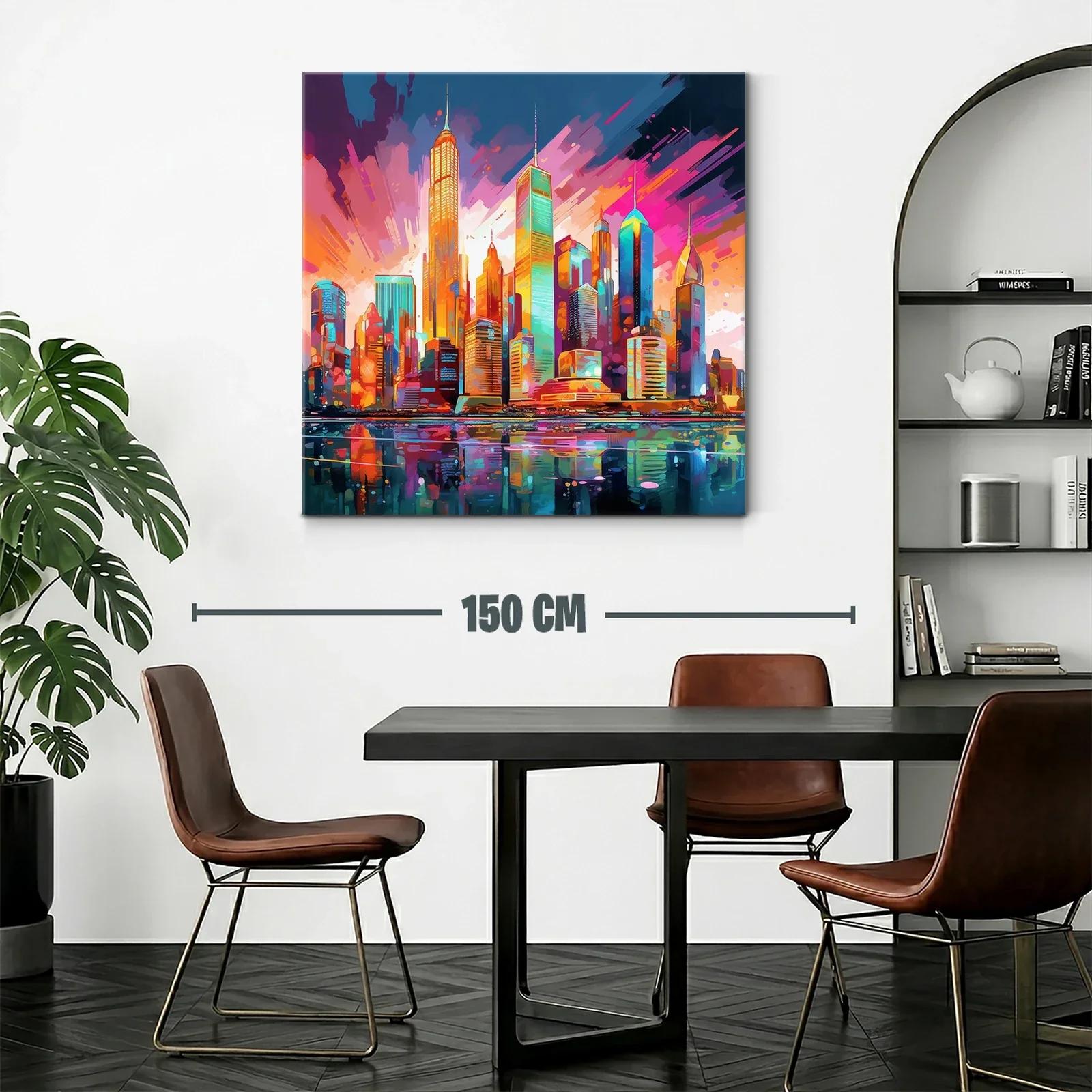 Vibrante ciudad al atardecer con reflejos intensos — miniatura 2