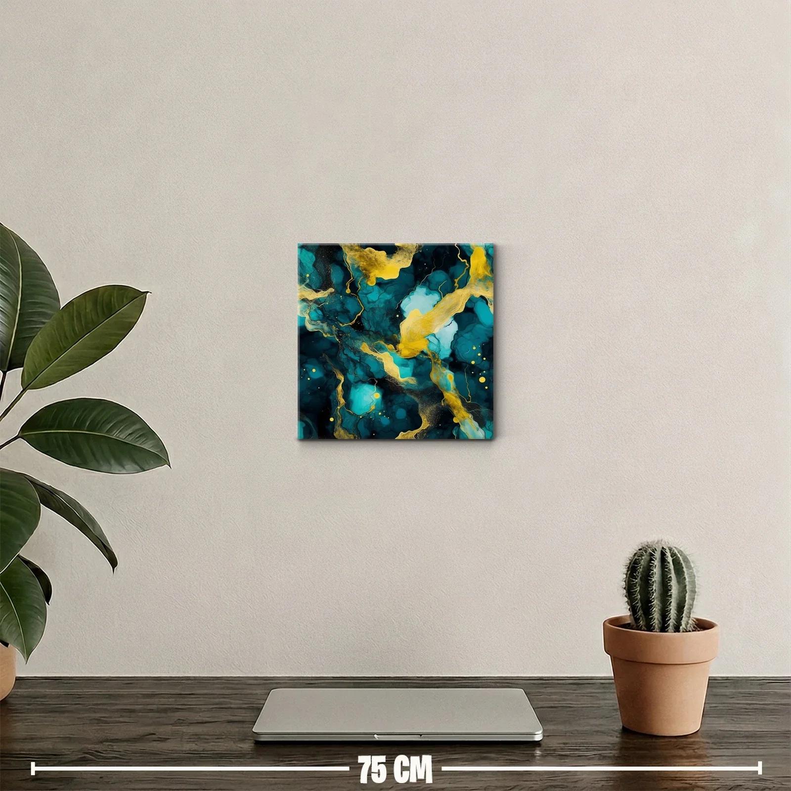 Arte abstracto en tonos dorados y azul profundo para decoración — miniatura 2