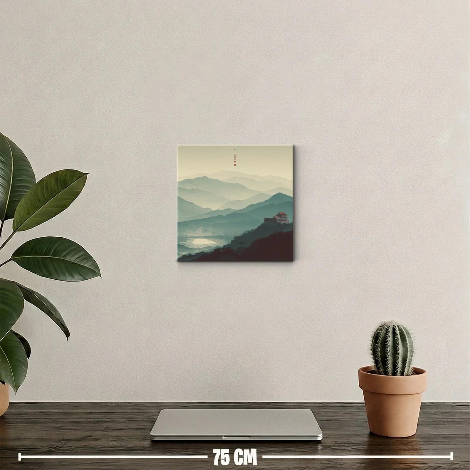 Paisaje con montañas y templo tradicional en calma matutina — miniatura 2