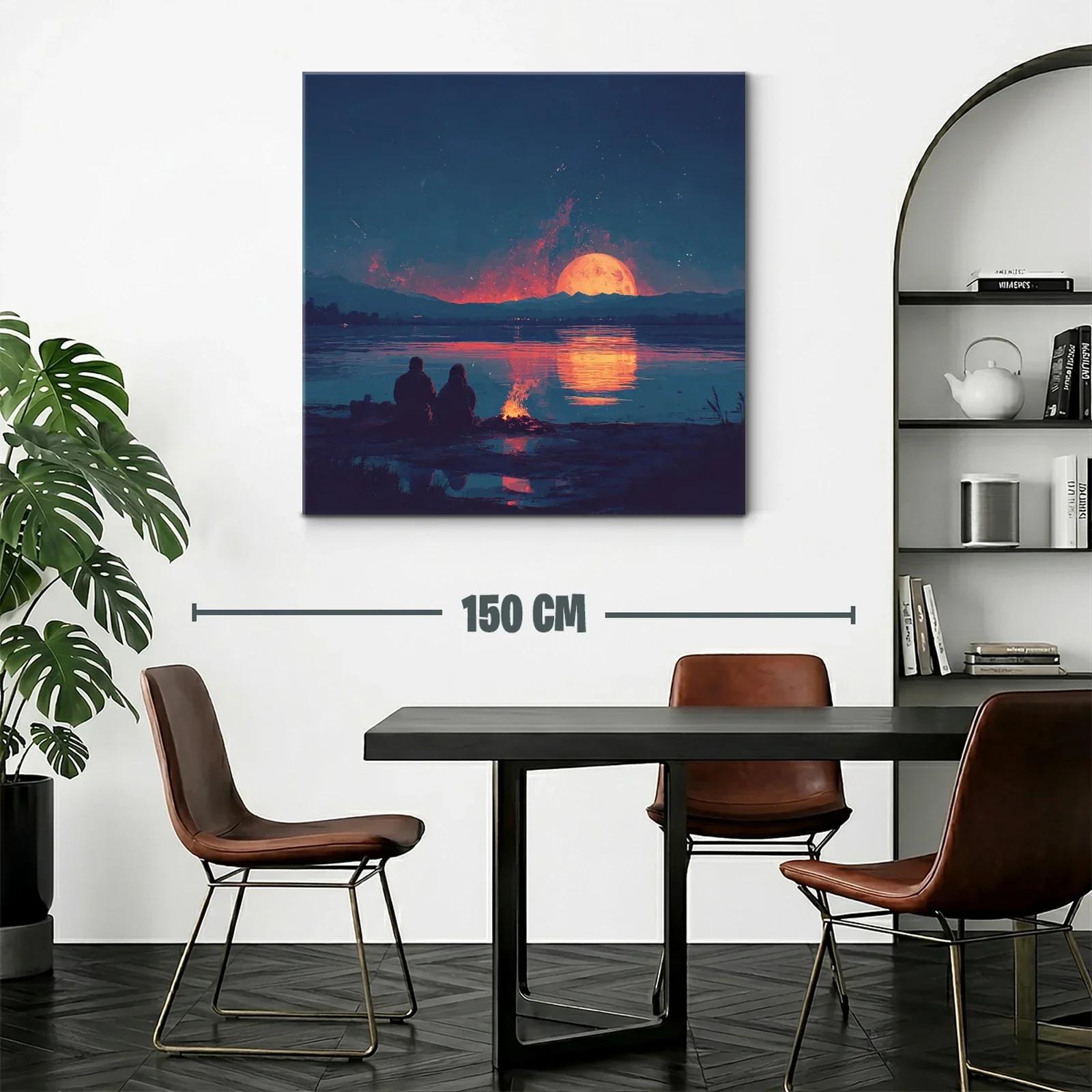 Atardecer romántico con luna llena sobre el lago tranquilo — miniatura 2