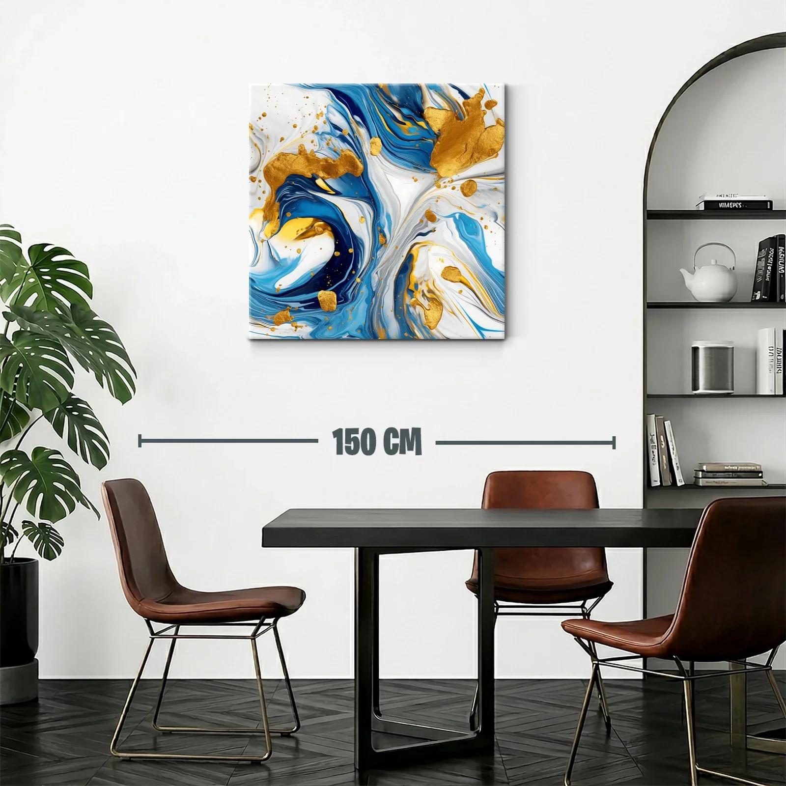 Cuadro abstracto con tonos azules y detalles dorados vibrantes — miniatura 2