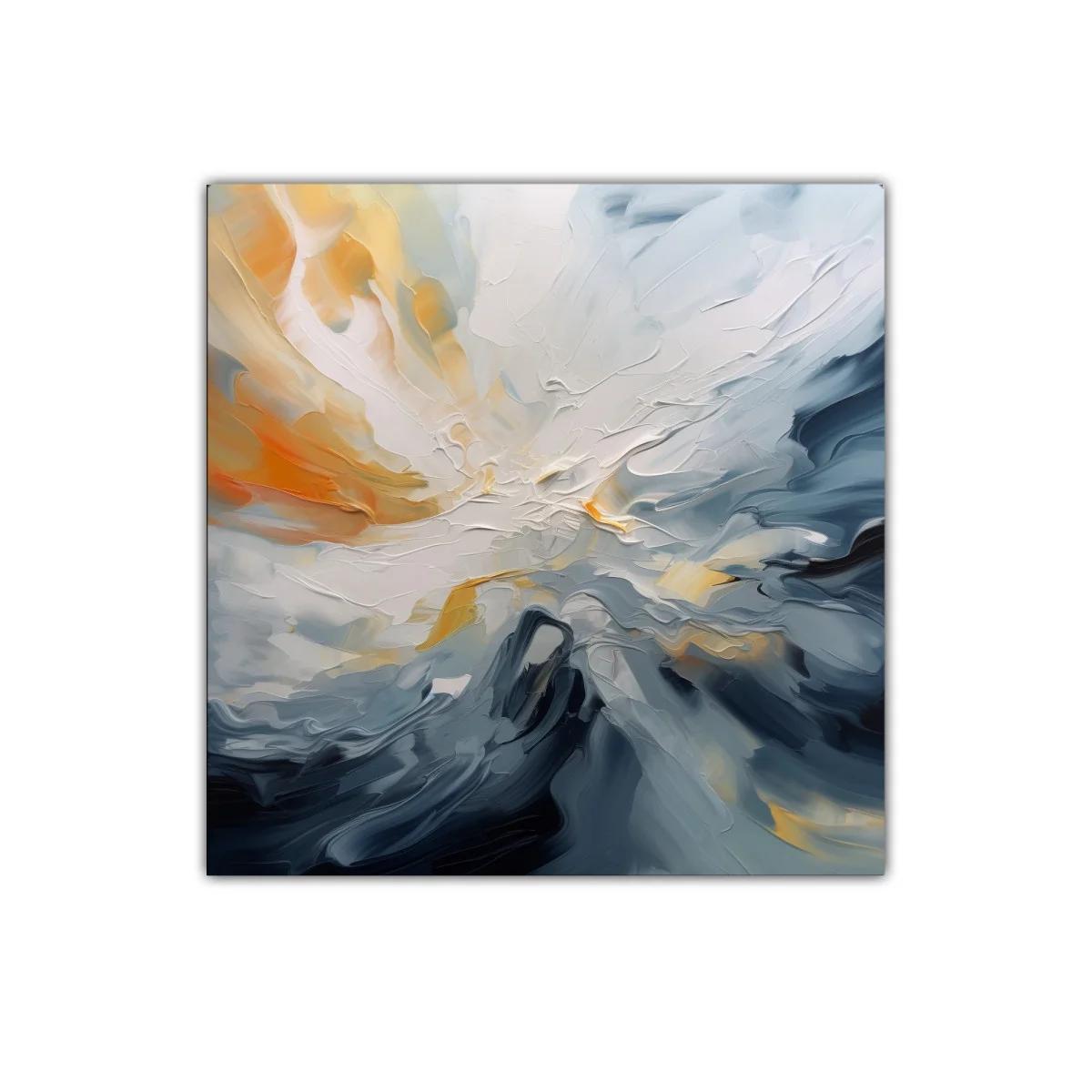 Cuadro abstracto con tonos cálidos y fríos en movimiento — miniatura 1