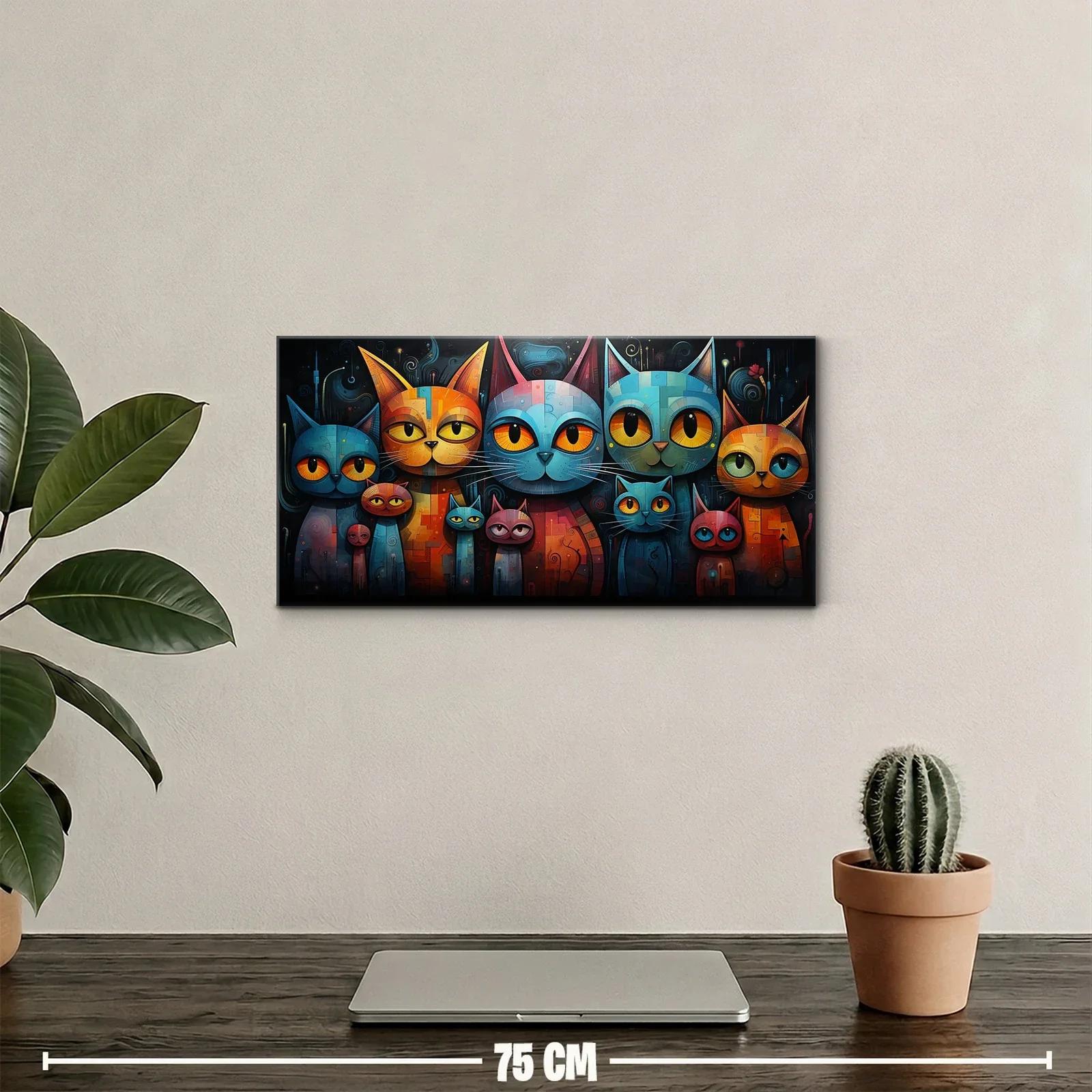 Cuadro grupo de gatos de ojos grandes con líneas y círculos — miniatura 2