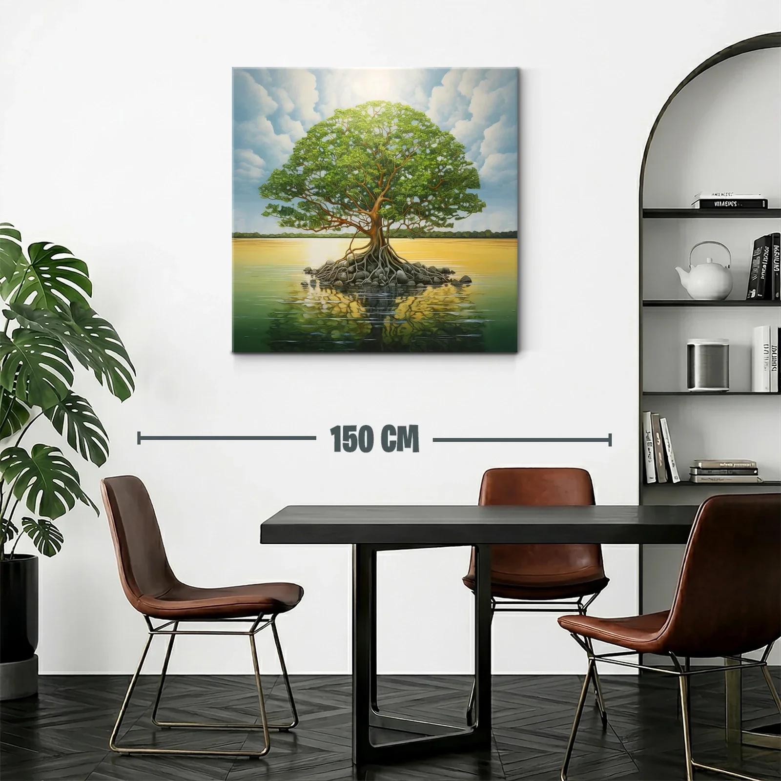Árbol solitario sobre lago en tranquila puesta de sol — miniatura 2