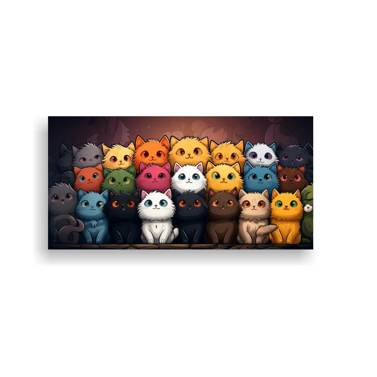 Cuadro grupo de gatos en fila compacta