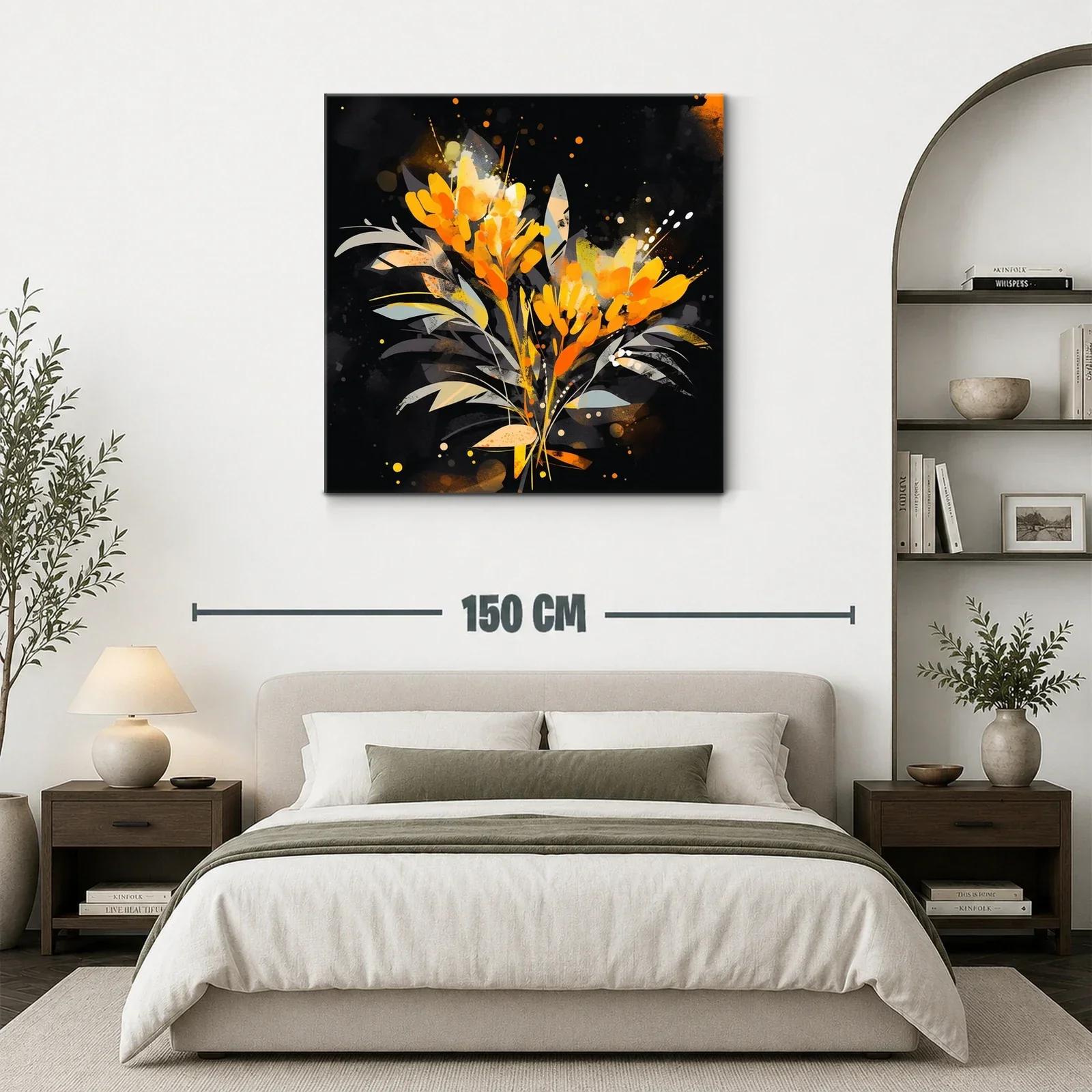 Cuadro moderno con flores naranja y detalles grisáceos — miniatura 3