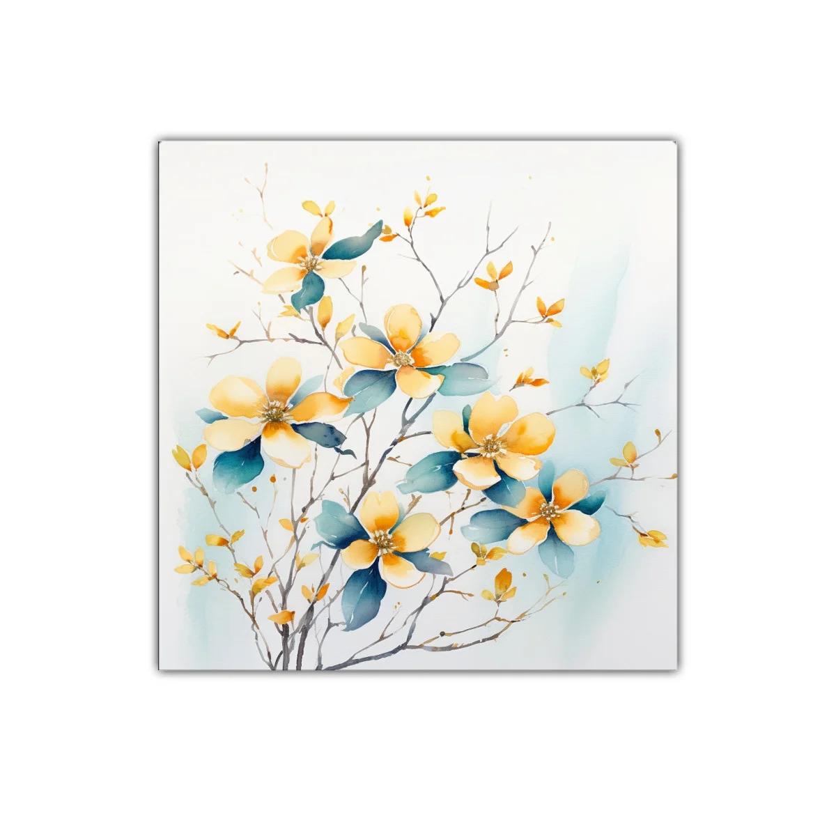 Cuadro decorativo con flores en tonos azules y amarillos — imagen principal