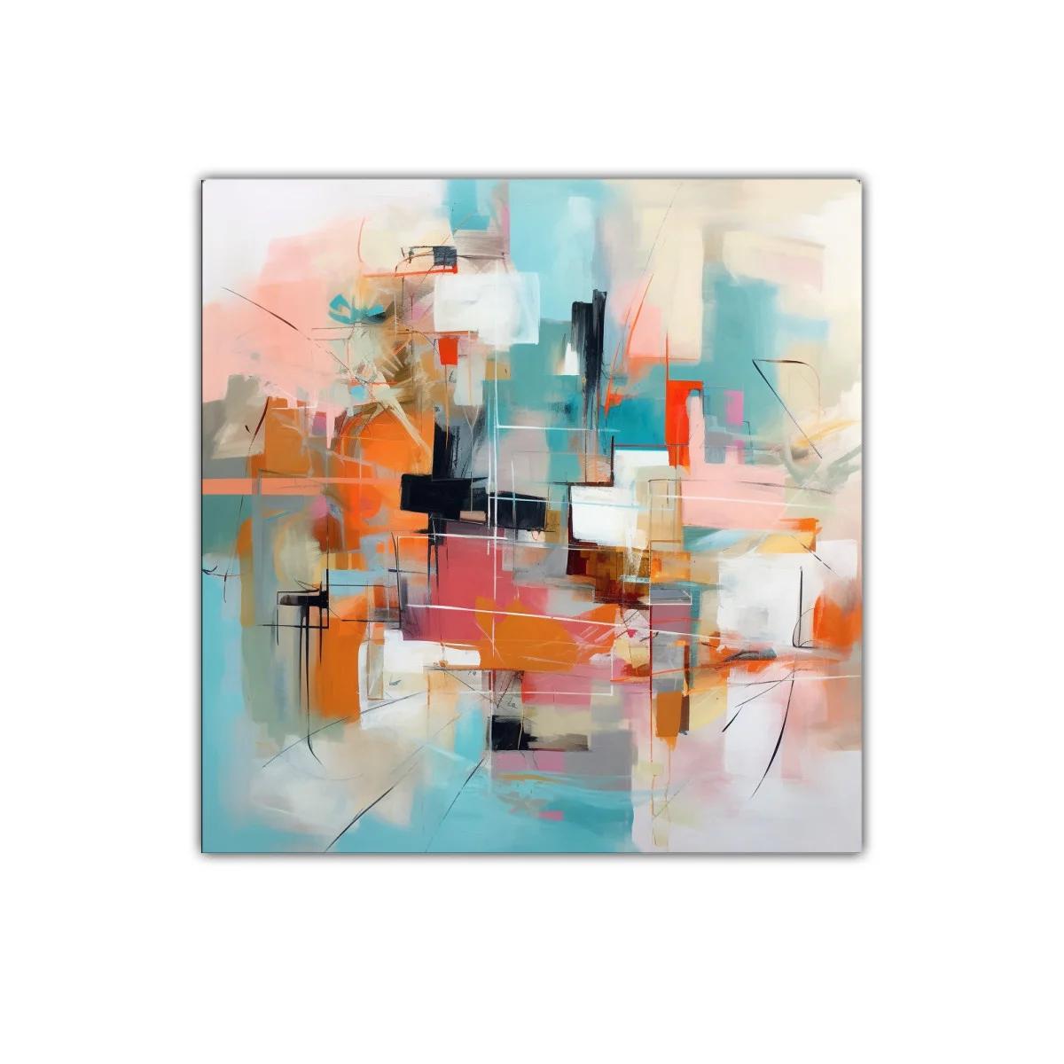 Cuadro abstracto con tonos cálidos y fríos en armonía — miniatura 1